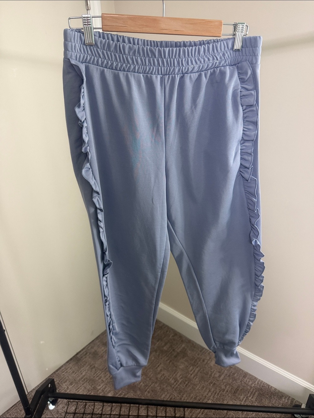 Topshop Light Blue/Purple Ruffle-Trim Joggers